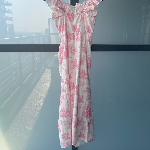 Pink floral pattern maxi knee slit dress - Picture 4 of 5